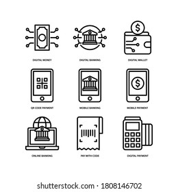 Digital banking icons set. Line vector. Isolate on white background.