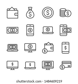 Digital banking line icons set vector illustration