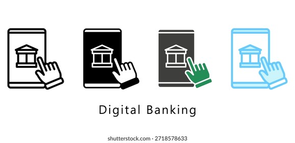 Icono de múltiples estilos de banca digital. Mini Ilustración Relacionada Con El Servicio De Pago. Uso Para El Concepto Moderno, Ui, Web Ux Y Desarrollo De App.