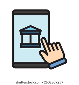 Digital Banking outline color icon, mini illustration. use for economy, business, finance, ecommerce, payment service UI, UX kit, app and web development, digital or print.