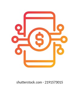 Digital banking pixel perfect gradient linear vector icon. Managing money online. Mobile banking app. Virtual card. Thin line color symbol. Modern style pictogram. Vector isolated outline drawing