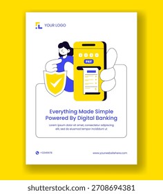 Digital Banking Security Vertikales Poster mit flachen Cartoon Vorlagen Hintergrundgrafik