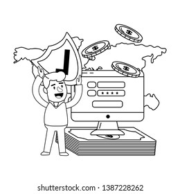 Digital banking services online tools computer screen black and white