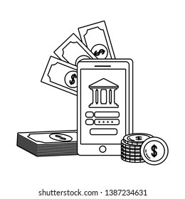 Digital banking services online tools smatphone black and white