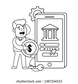 Digital banking services online tools smatphone black and white