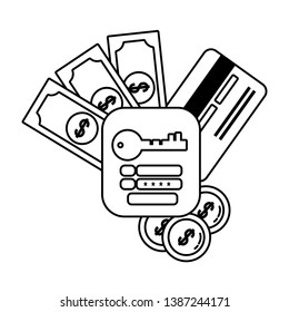 Digital banking services online tools black and white