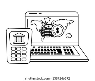 Digital banking services online tools laptop black and white