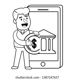 Digital banking services online tools smatphone black and white