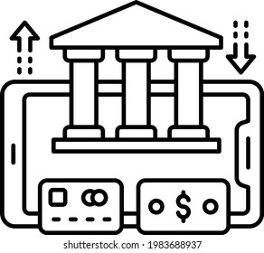 Concepto de transacciones bancarias digitales, dinero plástico o vectores crediticios de préstamos Diseño de iconos, Símbolo de negocio y gestión, Banca electrónica y signo financiero, ECommerce y material de entrega 