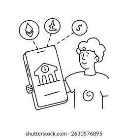 Ilustraciones del esquema del Vector de Banca Digital. Archivo EPS 10