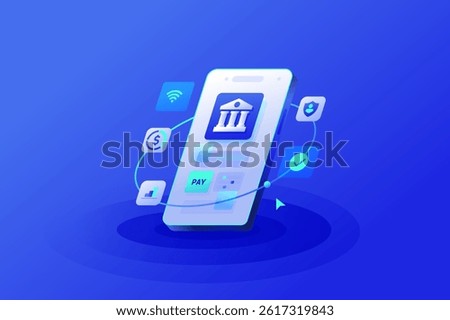 Digital Banking Virtual Bank, Mobile mockup online application fintech technology financial service and investment on smart phone.