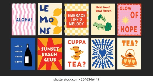 Digital banner pack with summer food, floral textures, and joyful human elements.
