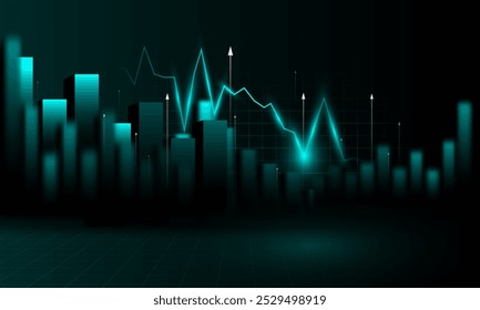 Digital bar chart, financial growth, stock market on blue technology background