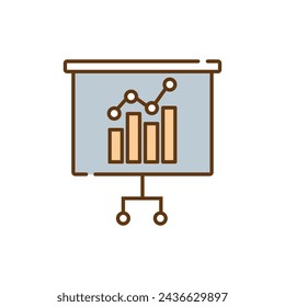 Digital bar chart and line graph display showing a growth trend, depicted on a presentation screen