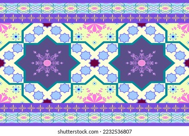Digital Baroque Border Motif Design Illustration Artwork for textile print For Digital painting. Design for cover, fabric, textile, wrapping paper. Arabic decorative geometric azulejos tile patchwork.