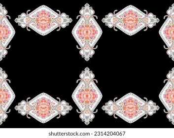 Digital Baroque Border Motif Design Illustration Artwork for textile print For Digital painting.Design for cover, fabric, textile, wrapping paper Abstract vintage wallpapers and gift card
