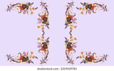 Diseño de imágenes de diseño de borde barroco digital para impresión textil para pintura digital.Diseño para cubierta, tela, papel pintado y tarjeta de regalo 