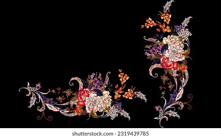 Digital Baroque Border Motif Design Illustration Artwork for textile print For Digital painting.Design for cover, fabric, textile, wallpapers and gift card 