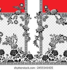 Digital Baroque Border Motif Design Illustration Artwork for Textile Print for Digital Painting. Design For Cover, Fabric, Textile, Wrapping Paper Abstract Vintage Wallpapers and Gift Card