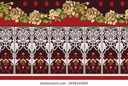 Digital Baroque Border Motif Design Illustration Artwork for Textile Print for Digital Painting. Design For Cover, Fabric, Textile, Wrapping Paper Abstract Vintage Wallpapers and Gift Card