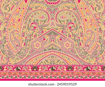 Digital Baroque Border Motif Design Illustration Artwork for Textile Print for Digital Painting. Design For Cover, Fabric, Textile, Wrapping Paper Abstract Vintage Wallpapers and Gift Card