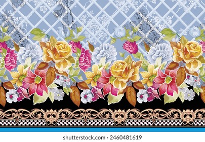 Digitales Barock-Border Motiv Design Illustration Artwork für Textildruck für die digitale Malerei. Design für Bezug, Stoff, Textil, Einwickelpapier Abstrakte Klassische Bildschirmhintergründe und Geschenkkarte