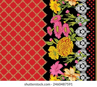 Digital Baroque Border Motif Design Illustration Artwork for Textile Print for Digital Painting. Design For Cover, Fabric, Textile, Wrapping Paper Abstract Vintage Wallpapers and Gift Card