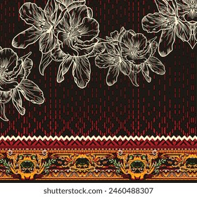 Ilustración de diseño de borde barroco digital para impresión textil para pintura digital. Diseño Para Cubierta, Tela, Textil, Papel de Envoltura, Fondos de pantalla de Antiguas Abstractas y Tarjeta de regalo
