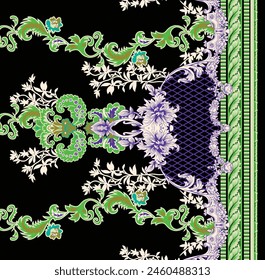 Ilustración de diseño de borde barroco digital para impresión textil para pintura digital. Diseño Para Cubierta, Tela, Textil, Papel de Envoltura, Fondos de pantalla de Antiguas Abstractas y Tarjeta de regalo