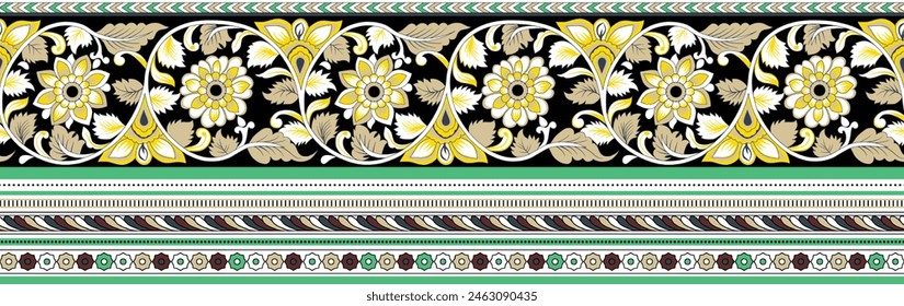 Digital Baroque Border Motif Design Illustration Artwork for Textile Print for Digital Painting. Design For Cover, Fabric, Textile, Wrapping Paper Abstract Vintage Wallpapers and Gift Card