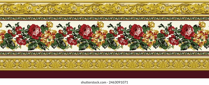 Digital Baroque Border Motif Design Illustration Artwork for Textile Print for Digital Painting. Design For Cover, Fabric, Textile, Wrapping Paper Abstract Vintage Wallpapers and Gift Card