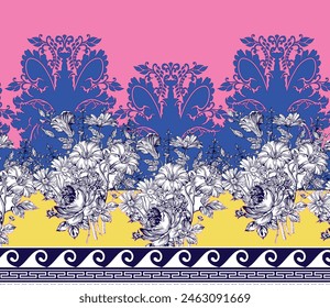 Digital Baroque Border Motif Design Illustration Artwork for Textile Print for Digital Painting. Design For Cover, Fabric, Textile, Wrapping Paper Abstract Vintage Wallpapers and Gift Card