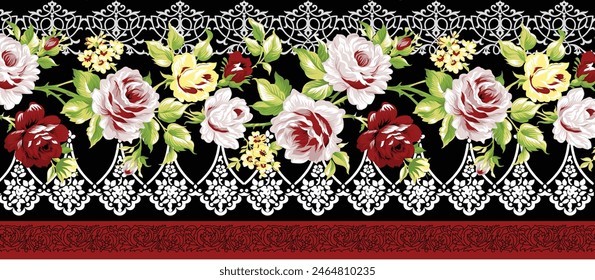 Ilustración de diseño de borde barroco digital para impresión textil para pintura digital. Diseño Para Cubierta, Tela, Textil, Papel de Envoltura, Fondos de pantalla de Antiguas Abstractas y Tarjeta de regalo