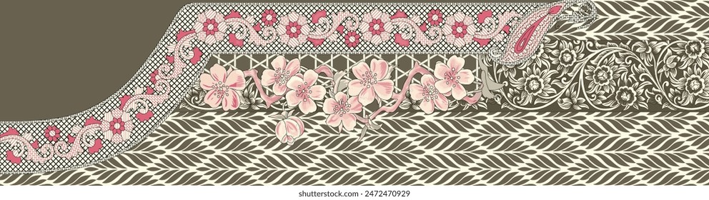 Digital Baroque Border Motif Design Illustration Artwork for Textile Print for Digital Painting. Design For Cover, Fabric, Textile, Wrapping Paper Abstract Vintage Wallpapers and Gift Card