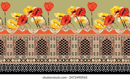Digital Baroque Border Motif Design Illustration Artwork for Textile Print for Digital Painting. Design For Cover, Fabric, Textile, Wrapping Paper Abstract Vintage Wallpapers and Gift Card