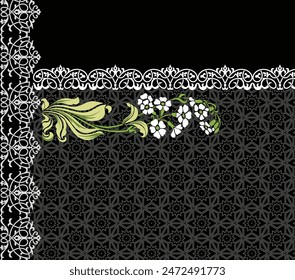 Digital Baroque Border Motif Design Illustration Artwork for Textile Print for Digital Painting. Design For Cover, Fabric, Textile, Wrapping Paper Abstract Vintage Wallpapers and Gift Card