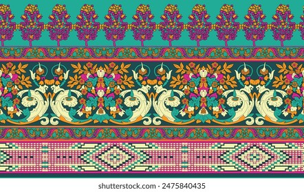 Digital Baroque Border Motif Design Illustration Artwork for Textile Print for Digital Painting. Design For Cover, Fabric, Textile, Wrapping Paper Abstract Vintage Wallpapers and Gift Card