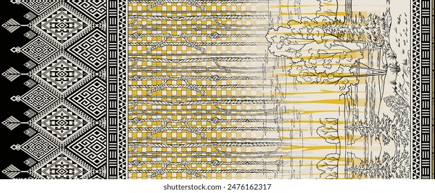 Digital Baroque Border Motif Design Illustration Artwork for Textile Print for Digital Painting. Design For Cover, Fabric, Textile, Wrapping Paper Abstract Vintage Wallpapers and Gift Card