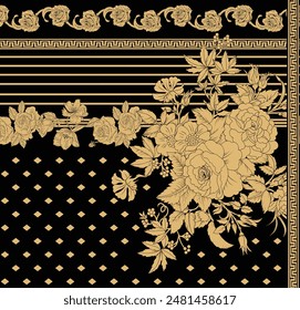 Digital Baroque Border Motif Design Illustration Artwork for Textile Print for Digital Painting. Design For Cover, Fabric, Textile, Wrapping Paper Abstract Vintage Wallpapers and Gift Card