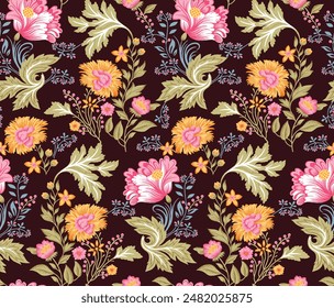 Digitales Barock-Border Motiv Design Illustration Artwork für Textildruck für die digitale Malerei. Design für Bezug, Stoff, Textil, Einwickelpapier Abstrakte Klassische Bildschirmhintergründe und Geschenkkarte