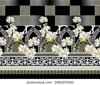 Digital Baroque Border Motif Design Illustration Artwork for Textile Print for Digital Painting. Design For Cover, Fabric, Textile, Wrapping Paper Abstract Vintage Wallpapers and Gift Card