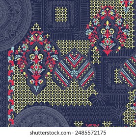 Digital Baroque Border Motif Design Illustration Artwork for Textile Print for Digital Painting. Design For Cover, Fabric, Textile, Wrapping Paper Abstract Vintage Wallpapers and Gift Card