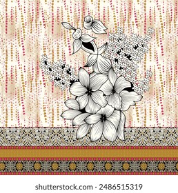 Digital Baroque Border Motif Design Illustration Artwork for Textile Print for Digital Painting. Design For Cover, Fabric, Textile, Wrapping Paper Abstract Vintage Wallpapers and Gift Card