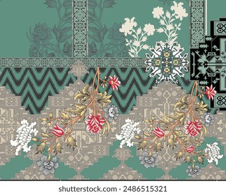 Digital Baroque Border Motif Design Illustration Artwork for Textile Print for Digital Painting. Design For Cover, Fabric, Textile, Wrapping Paper Abstract Vintage Wallpapers and Gift Card