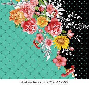 Digital Baroque Border Motif Design Illustration Artwork for Textile Print for Digital Painting. Design For Cover, Fabric, Textile, Wrapping Paper Abstract Vintage Wallpapers and Gift Card