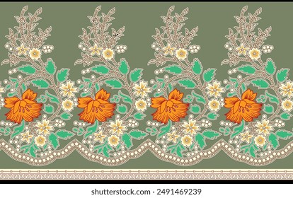 Digital Baroque Border Motif Design Illustration Artwork for Textile Print for Digital Painting. Design For Cover, Fabric, Textile, Wrapping Paper Abstract Vintage Wallpapers and Gift Card