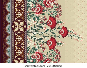 Digital Baroque Border Motif Design Artwork For Textile Print For Digital Painting.