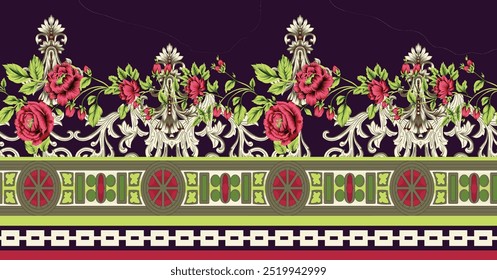 Ilustraciones barrocas digitales del diseño del motivo de la frontera para la impresión textil para la pintura digital.