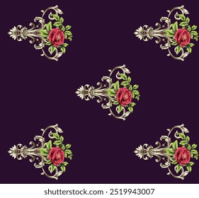 Digital Baroque Border Motif Design Artwork For Textile Print For Digital Painting.