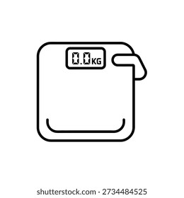Digital bathroom scale with kilogram measurement unit and display screen simple line icon